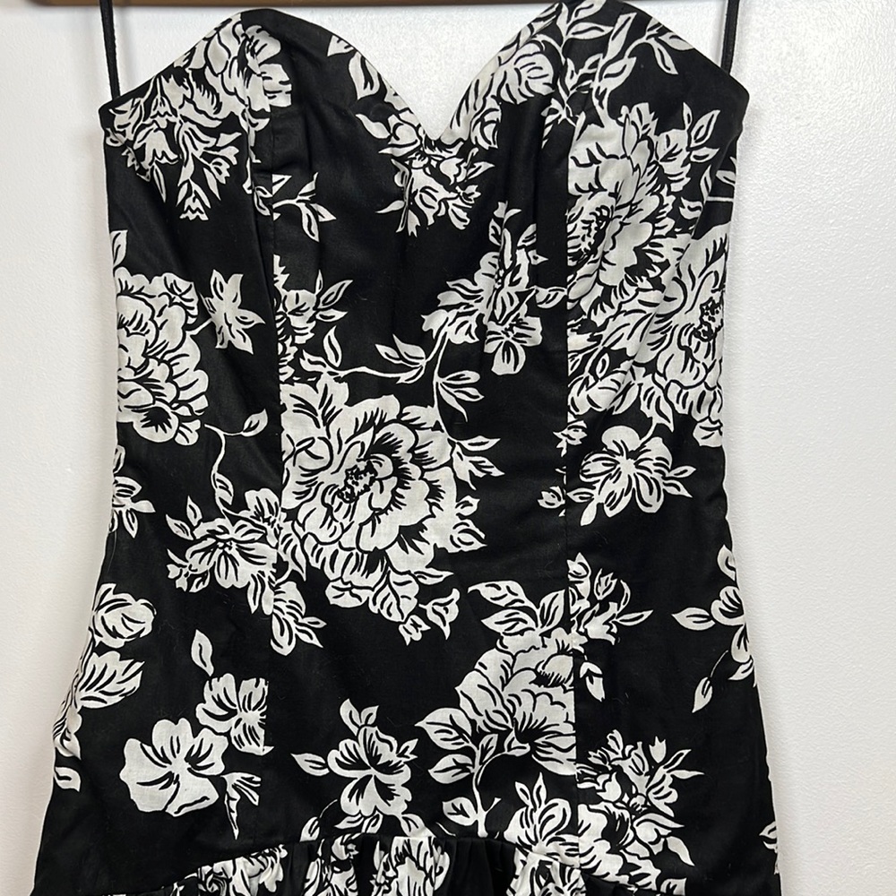 VINTAGE strapless dress/gown black and white floral print size 10 - Picture 2 of 6